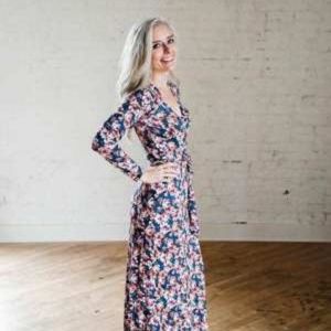Ashley Lemieux Floral Pink and Blue Maxi Wrap Dres